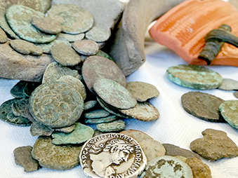 Roman coins and pottery