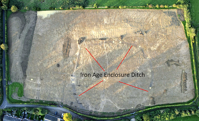 aerial photo of excavation site showing Iron Age enclosure