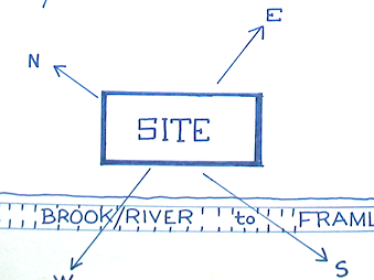 blue ink sketch of site location