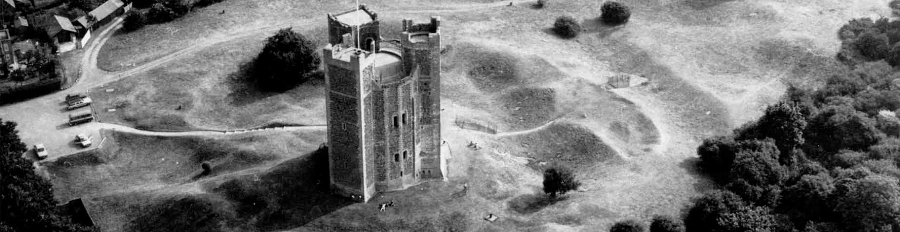 black and white photo of Orford Castle from above