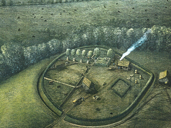 reconstruction illustration of saxon enclosed settlement