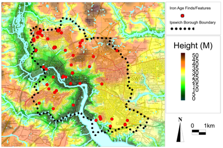 map of Iron Age sites ipswich