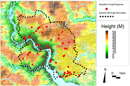 map of Neolithic sites ipswich