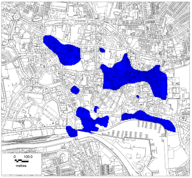 map showing water table as higher than natural ground