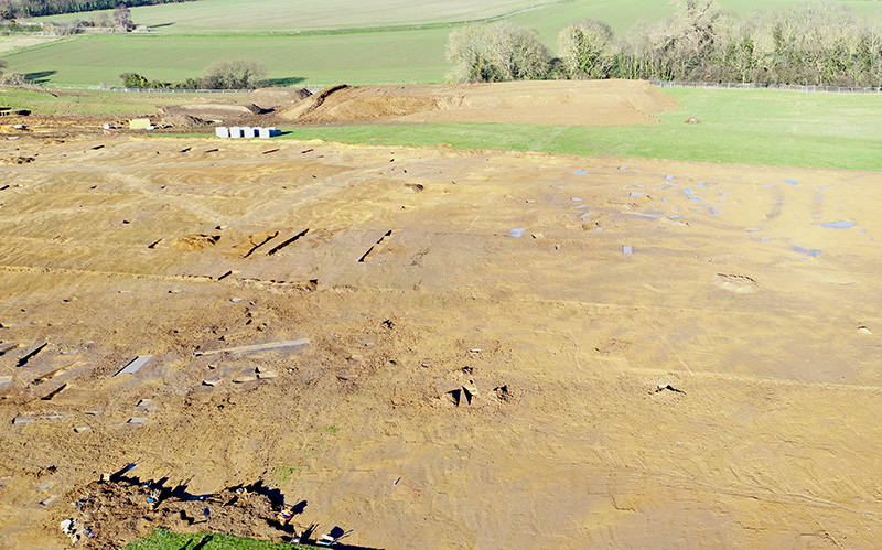 aerial view of excavated features