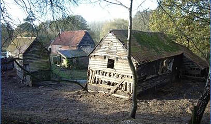 run down farm buildings