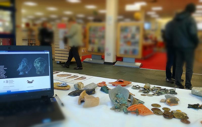 various archaeological objects on a table