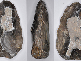 show three faces of an acheulean flint handaxe 