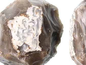 showing two faces of a Levallois flint core
