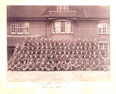war photo of the Lancashire Regiment standing in rows